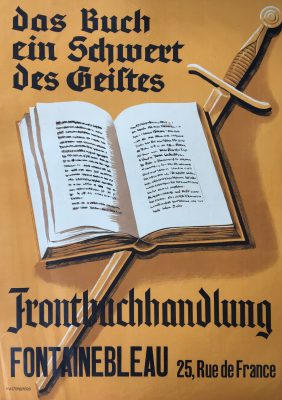 Plakat "das Buch ein Schwert des Geistes. Frontbuchhandlung Fontainbleau"